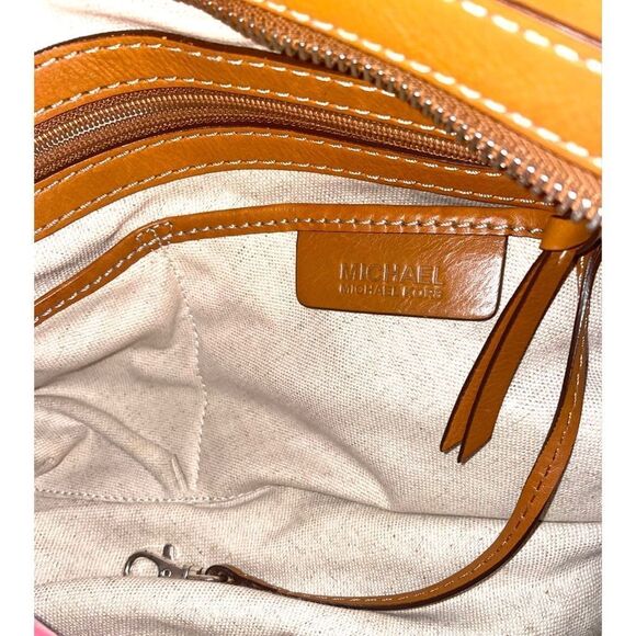 MICHAEL KORS Handbag Cognac Natural Brown Leather Purse Satchel Doctors Bag - Picture 7 of 16